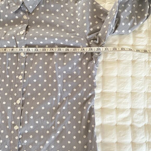 Ann Taylor Pinstripe Polka Dot Shirt Women's 10P | Navy & White Button-up | EUC - Picture 6 of 9